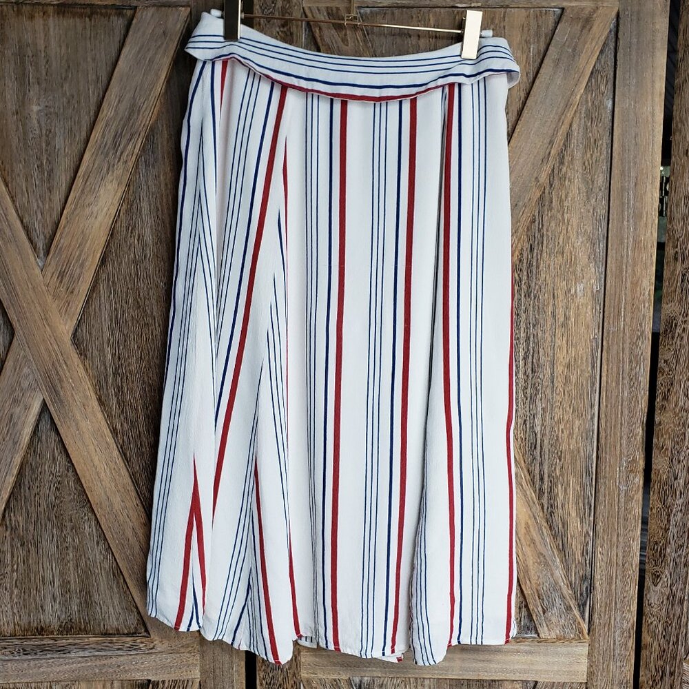 Tularosa Oliver Striped Skirt Sz S White Blue Red Knee Length Button Down Lined - Picture 4 of 11